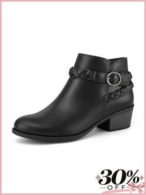 Women's Wide Width Ankle Boots Low Chunky Heel Round Toe Side Zipper Booties
